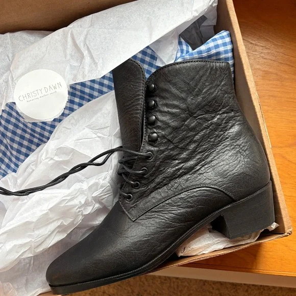 Christy Dawn Black Lace-Up Boots, size 8.5, NEW IN BOX - Picture 1 of 5